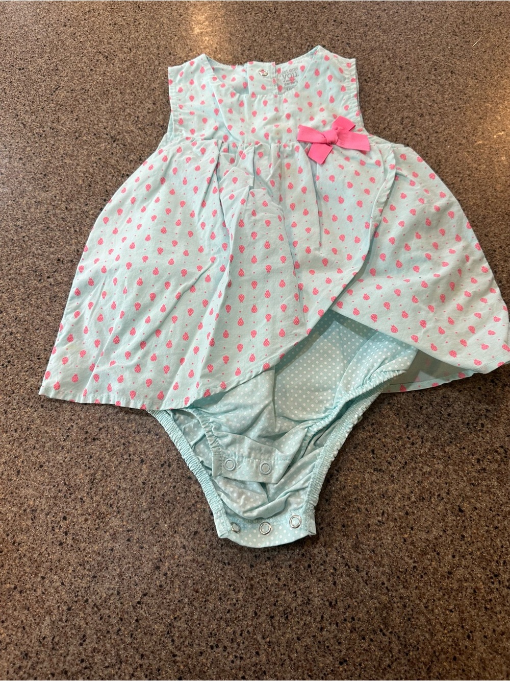 Carter's Mint Sleeveless Romper Dress with Pink Dot Print and Bow